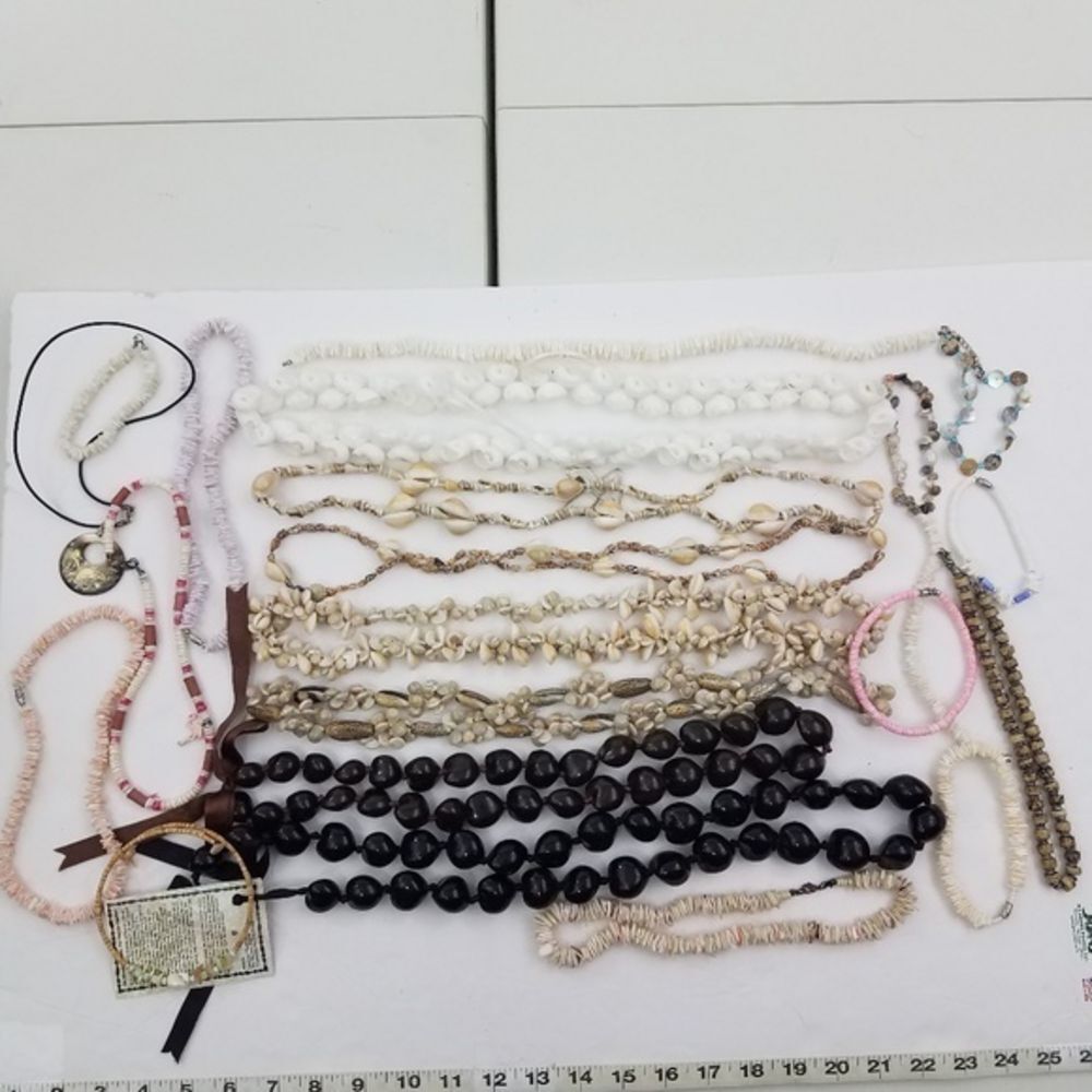 Shell Necklace Lot 22 Piece Crafts DIY White Tan P